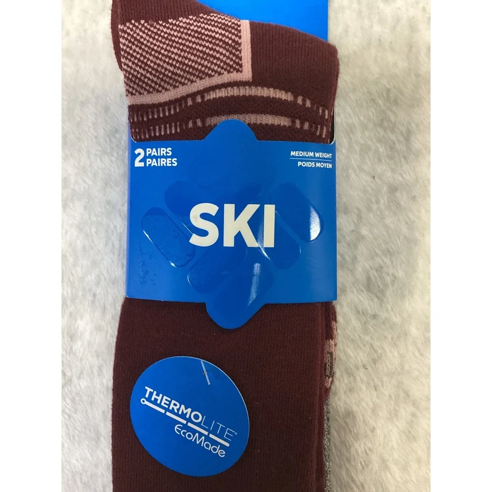 Columbia 2 Pack Ski Over-The-Calf Socks Red Grey Medium Thermolite EcoMade NEW